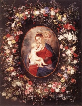 The Virgin and Child in a Garland of Baroque Peter Paul Rubens flower Oil Paintings